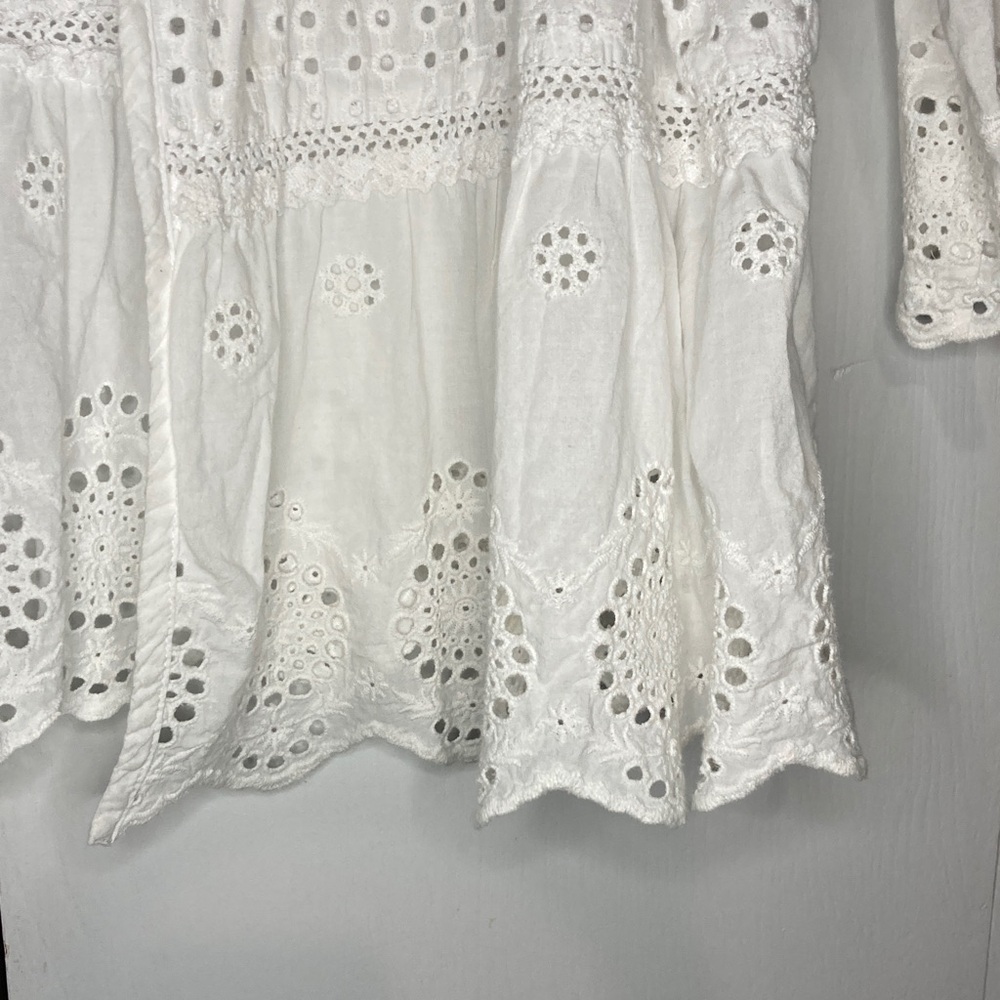 Westport 3X Women’s Romantic White Eyelet Cotton Peasant Top with Tassle Tie - Picture 4 of 8